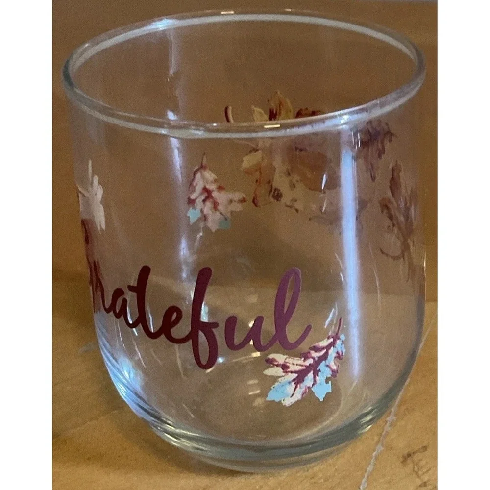 Stemless Wine Glasses Grateful 16.8 Oz‎  Autumn Leaves Beverage , Set Of 4